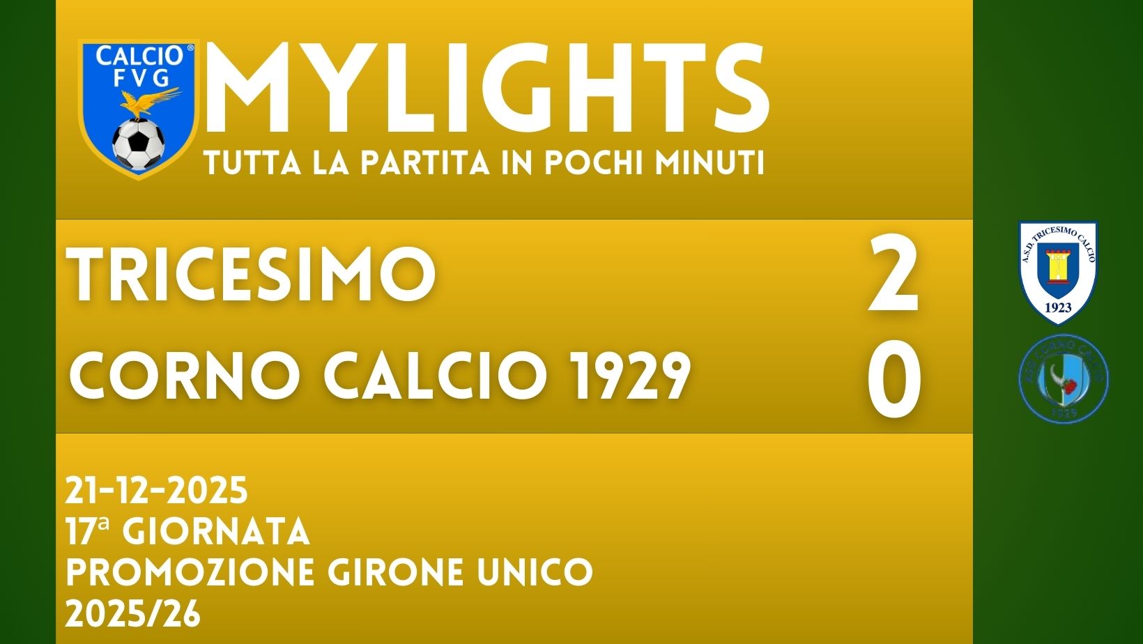 📺 TRICESIMO 🆚 CORNO CALCIO